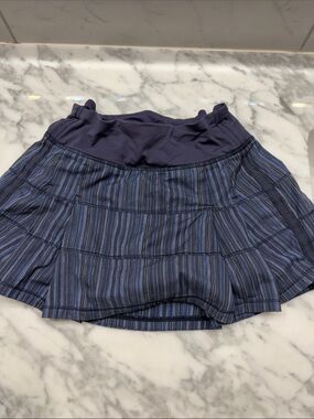 Women's Blue Striped Athletic Skirt with Built-In Shorts